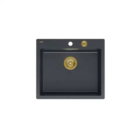 ⁨Zlewozmywak granitowy QUADRON MORGAN 110 czarny wpuszczany + syfon Push-2-Open w kolorze PVD⁩ w sklepie Wasserman.eu