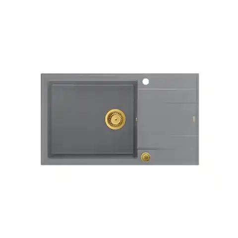 ⁨Zlewozmywak granitowy QUADRON EVAN 136 XL szary wpuszczany + syfon Push-2-Open w kolorze PVD⁩ w sklepie Wasserman.eu