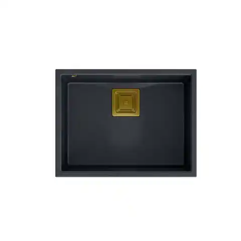 ⁨Zlewozmywak granitowy QUADRON DAVID 50 czarny podwieszany + syfon save space w kolorze PVD⁩ w sklepie Wasserman.eu