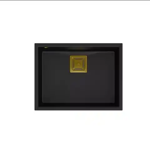 ⁨Zlewozmywak granitowy QUADRON DAVID 50 czarny podwieszany + syfon save space w kolorze PVD⁩ w sklepie Wasserman.eu