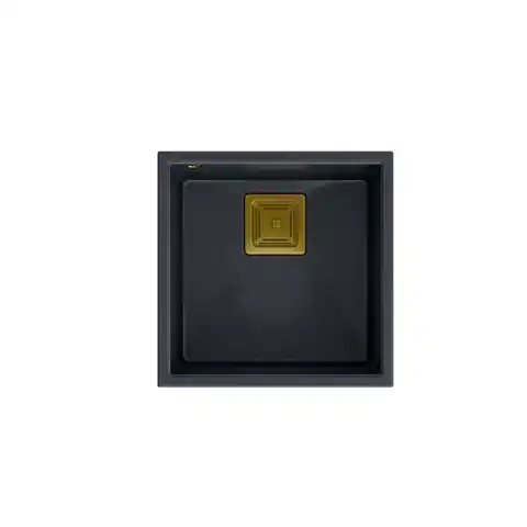⁨Zlewozmywak granitowy QUADRON DAVID 40 czarny podwieszany + syfon save space w kolorze PVD⁩ w sklepie Wasserman.eu