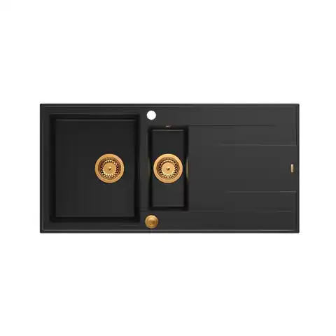 ⁨Zlewozmywak granitowy QUADRON  EVAN 156 czarny wpuszczany + syfon Push-2-Open w kolorze PVD⁩ w sklepie Wasserman.eu