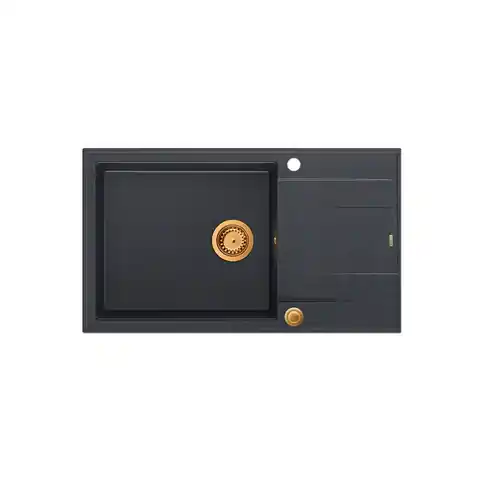 ⁨Zlewozmywak granitowy QUADRON EVAN 136 XL czarny wpuszczany + syfon Push-2-Open w kolorze PVD⁩ w sklepie Wasserman.eu