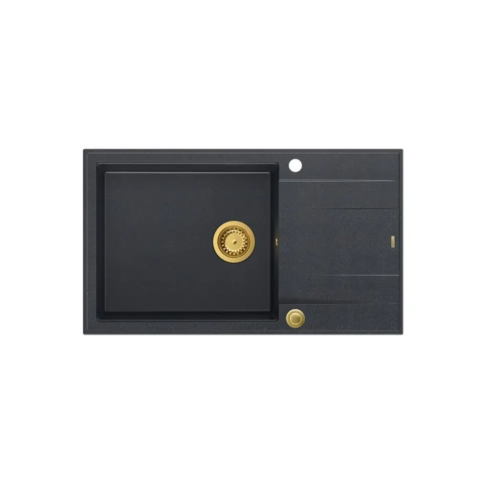 ⁨Zlewozmywak granitowy QUADRON EVAN 136 XL czarny wpuszczany + syfon Push-2-Open w kolorze PVD⁩ w sklepie Wasserman.eu
