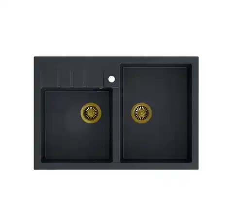⁨Zlewozmywak granitowy QUADRON BILL 120 czarny nakładany + syfon save space w kolorze PVD⁩ w sklepie Wasserman.eu