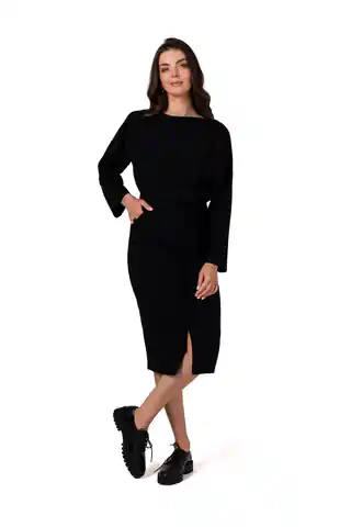 ⁨B269 Sukienka ołówkowa midi z paskiem - czarna (kolor czarny, rozmiar L)⁩ w sklepie Wasserman.eu