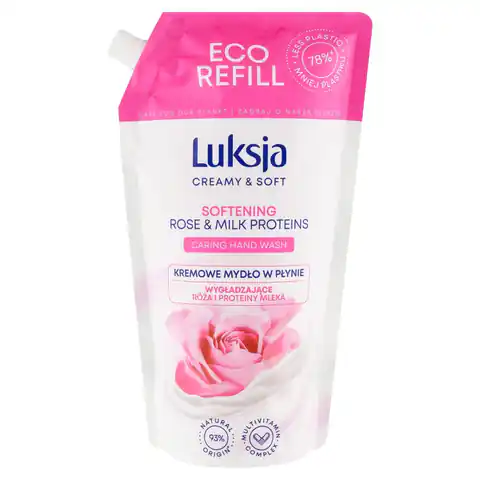 ⁨LUKSJA Creamy & Soft Kremowe Wygładzające Mydło w płynie Róża i Proteiny Mleka - zapas 900ml⁩ w sklepie Wasserman.eu