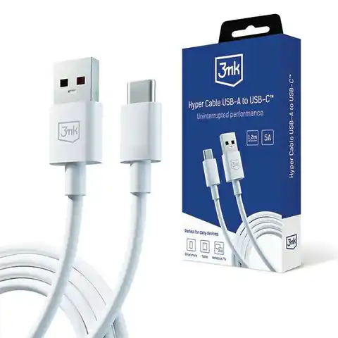⁨3MK Hyper Cable USB-A to USB-C 5A 60W 1.2m biały/white kabel⁩ w sklepie Wasserman.eu