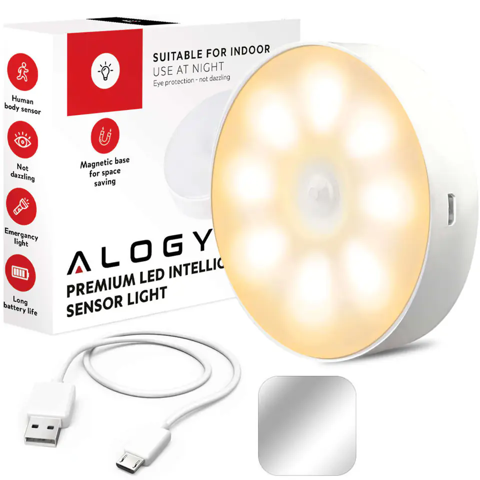 ⁨Lampka lampa LED czujnik ruchu zmierzchu nocna Alogy Sensor Light Bezprzewodowa oświetlenie meblowe Światło ciepłe 3000k⁩ w sklepie Wasserman.eu