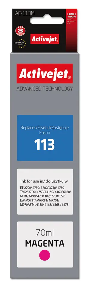 ⁨Activejet AE-113M Tusz (zamiennik Epson 113 C13T06B340; Supreme; 70ml; czerwony)⁩ w sklepie Wasserman.eu