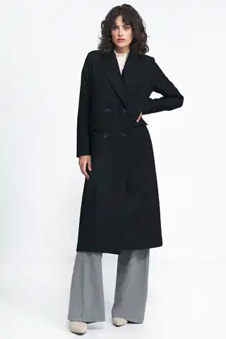 ⁨Czarny płaszcz oversize - PL20 (kolor czarny, rozmiar 36)⁩ w sklepie Wasserman.eu