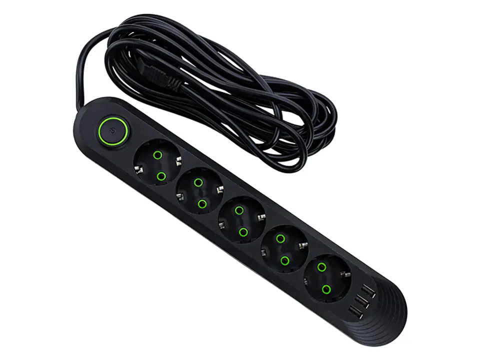 ⁨Przedłużacz sieciowy 4,5m 3xUSB czarny`⁩ w sklepie Wasserman.eu