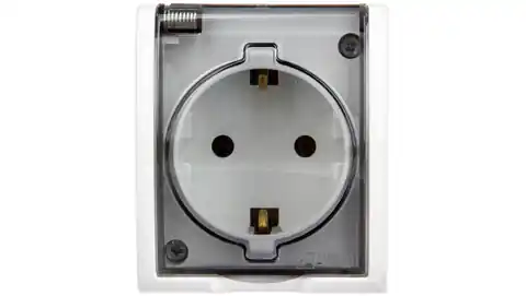 ⁨Simon Aquarius Hermetic socket single with/u Schuko IP54 with smoke flap white AQGSz1/11a⁩ at Wasserman.eu