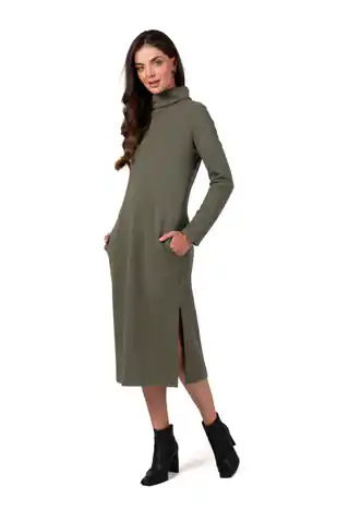 ⁨B274 Sukienka z półgolfem - khaki (kolor khaki, rozmiar M)⁩ w sklepie Wasserman.eu