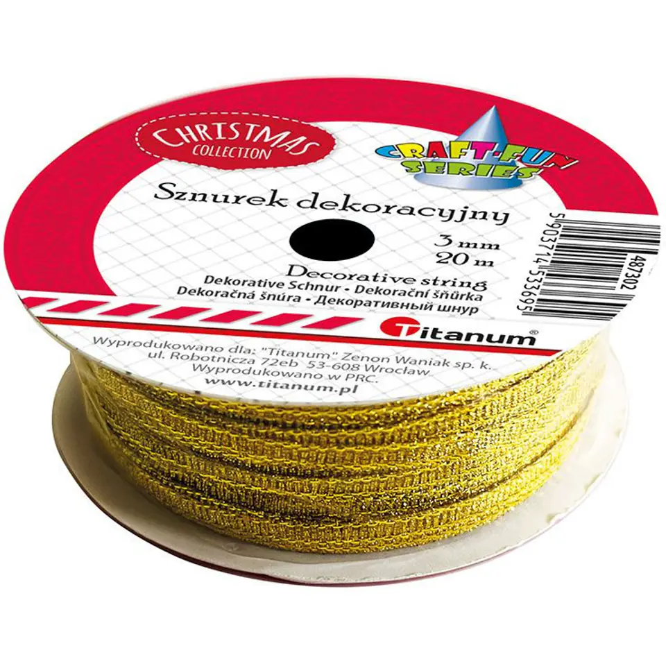 ⁨Sznurek-wstążka 3mm 20m złoty 487302 TITANUM⁩ w sklepie Wasserman.eu