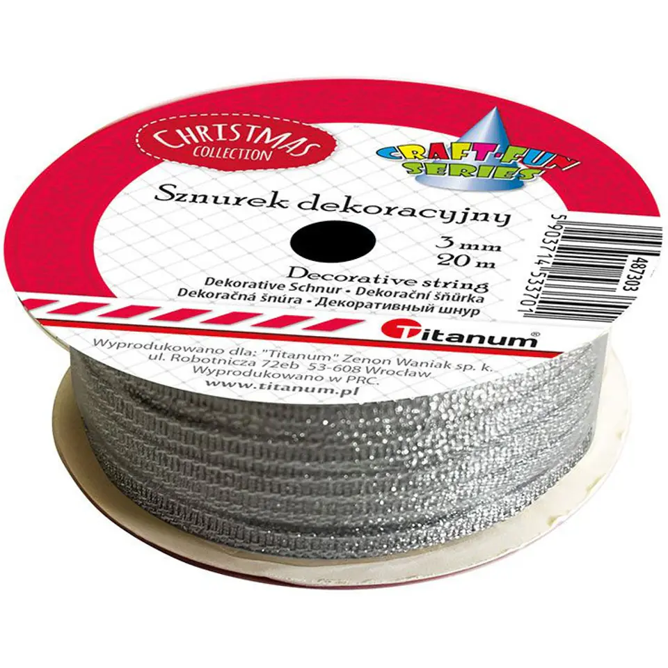 ⁨Sznurek-wstążka 3mm 20m srebrny 487303 TITANUM⁩ w sklepie Wasserman.eu