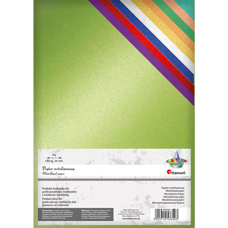 ⁨Papier metalizowany A4 10 kolorów 180g 487249 TITANUM⁩ w sklepie Wasserman.eu