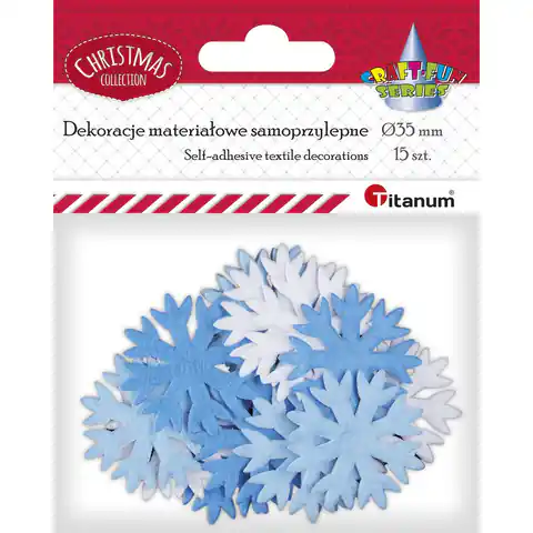 ⁨Dekoracje samoprzylepne materiałowe płatki śniegu 35mm 15szt. 461329 TITANUM⁩ w sklepie Wasserman.eu