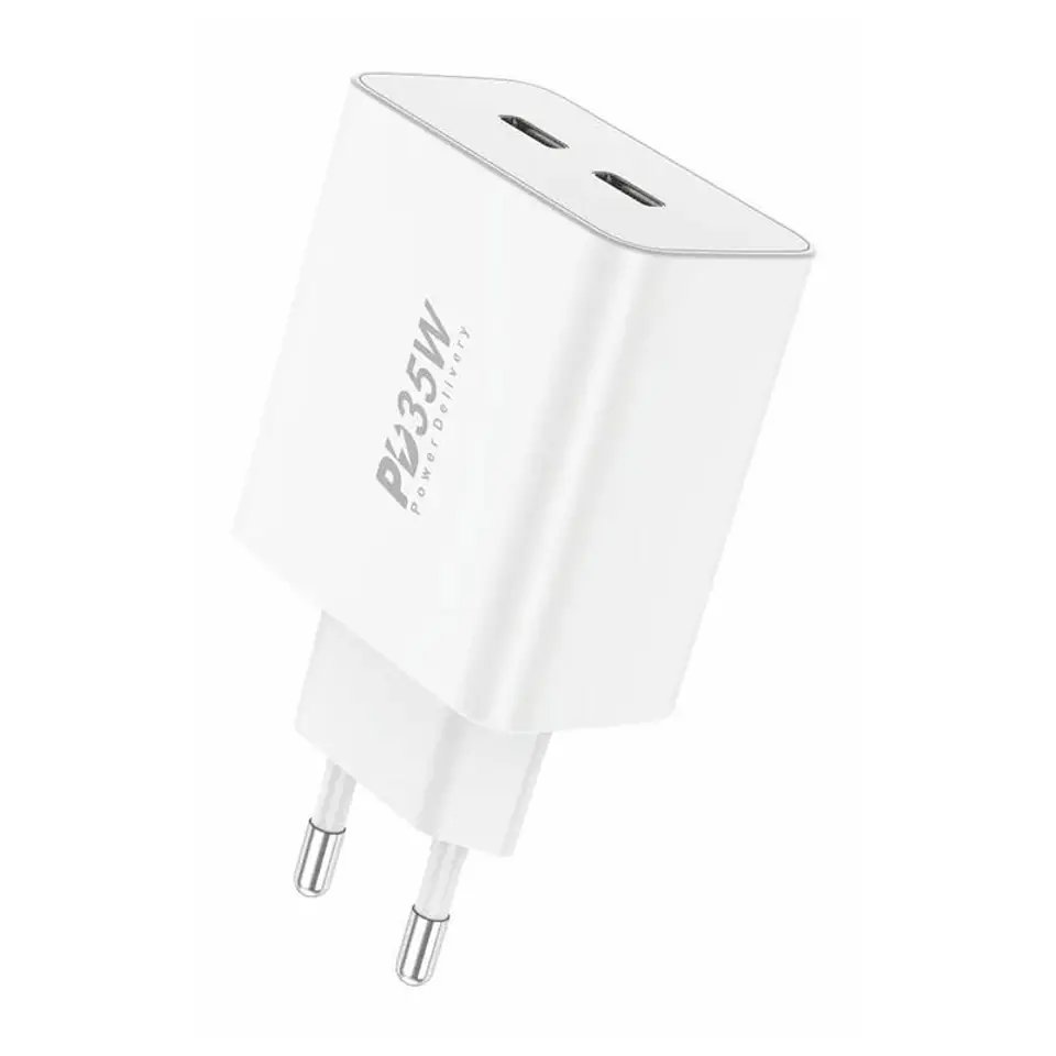 ⁨Ładowarka sieciowa Foneng EU50, PD 35W 2x USB-C (biała)⁩ w sklepie Wasserman.eu