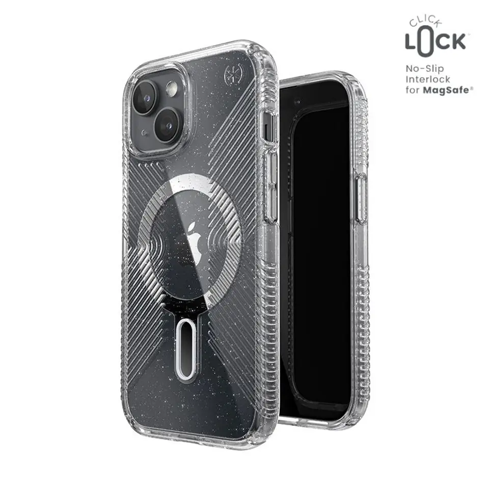 ⁨Speck Presidio Lux Grip ClickLock & Magsafe - Etui iPhone 15 / iPhone 14 / iPhone 13 (Clear / Platinium Glitter / Chrome Finish / Serene Silver)⁩ w sklepie Wasserman.eu