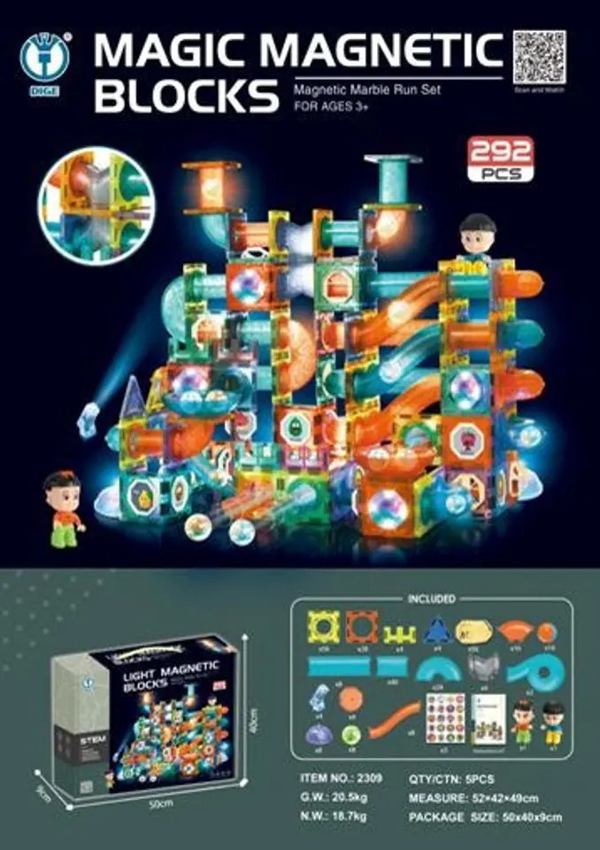 ⁨Klocki Magnetyczne Zestaw 292 elementów⁩ w sklepie Wasserman.eu