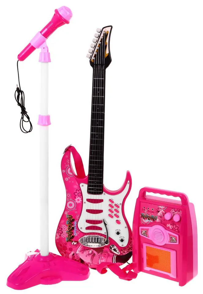 ⁨Gitara z akcesoriami dla dzieci 6+ Różowy zestaw muzyczny Wzmacniacz + Mikrofon⁩ w sklepie Wasserman.eu