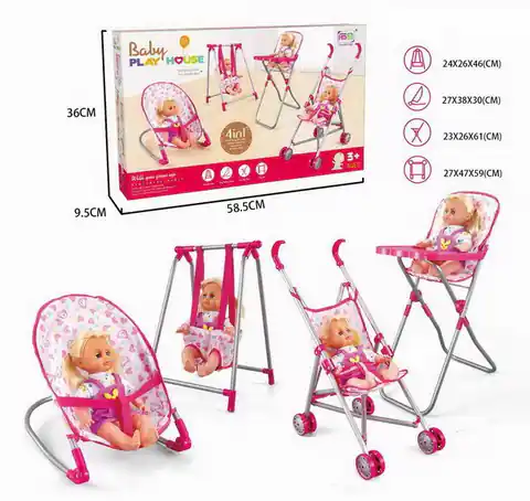 ⁨Zestaw do Opieki nad Lalką 3w1 dla dzieci 3+ Różowy + Wózek + Huśtawka + Bujak + Lalka⁩ w sklepie Wasserman.eu