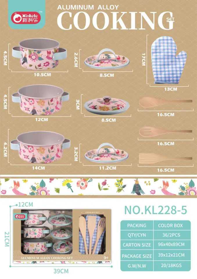 Zestaw aluminiowych Garnków dla dzieci 3+ Akcesoria 10 el. + Przybory kuchenne + Rękawica kuchenna w sklepie Wasserman.eu