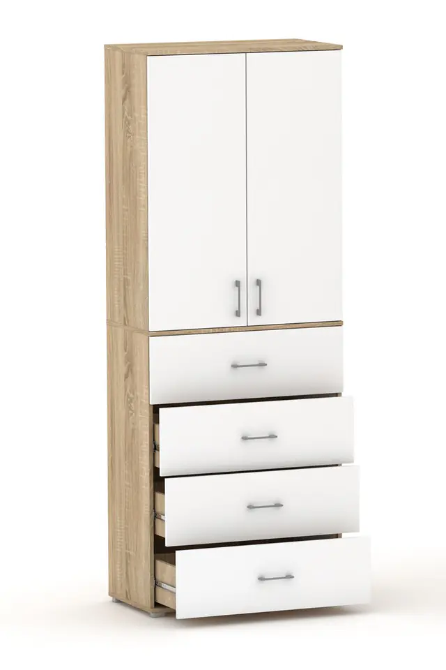 ⁨Szafa biurowa z szufladami POLA 215 4S3P2D - 2 drzwi  - 4 szerokości do wyboru. Dąb Sonoma  / biały⁩ w sklepie Wasserman.eu