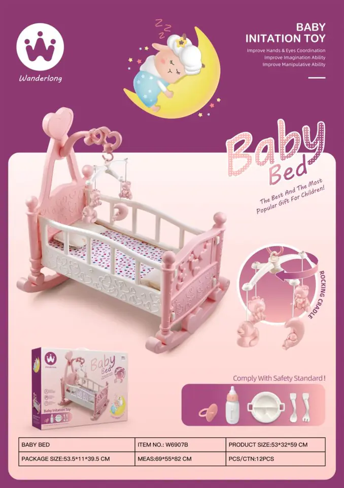 Łóżeczko Kołyska dla Lalek dla dzieci 3+ Zestaw do opieki nad lalkami + Akcesoria 9 el. w sklepie Wasserman.eu