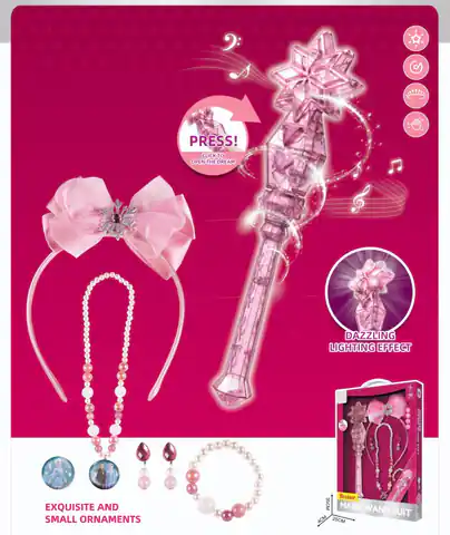 ⁨Magiczny zestaw księżniczki wróżki dla dziewczynek 3+ Interaktywna różdżka + bajkowa biżuteria 7 el.⁩ w sklepie Wasserman.eu