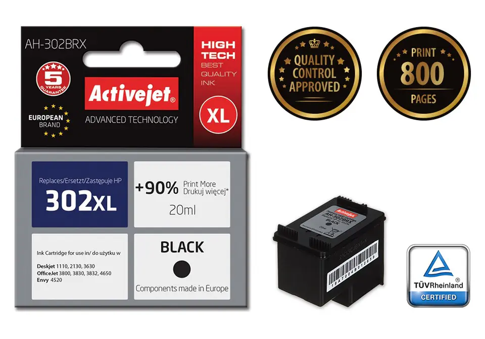 ⁨Activejet AH-302BRX ink (replacement for HP 302XL F6U68AE; Premium; 20 ml; black)⁩ at Wasserman.eu