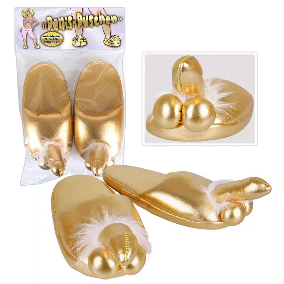 ⁨Gold slippers with ornaments⁩ at Wasserman.eu