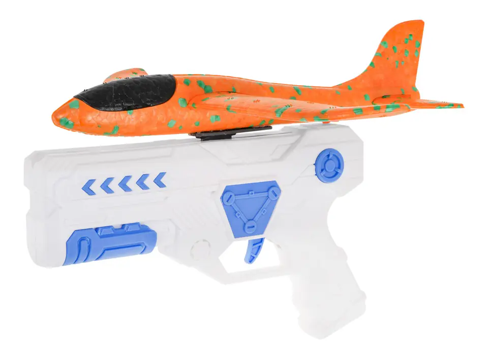 ⁨Pistolet z Wyrzutnią Biały + Samolot styropianowy Pomarańczowy dla dzieci 6+⁩ w sklepie Wasserman.eu