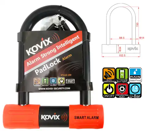 ⁨Kłódka U-Lock z alarmem KOVIX KTL14-150 czarna⁩ w sklepie Wasserman.eu