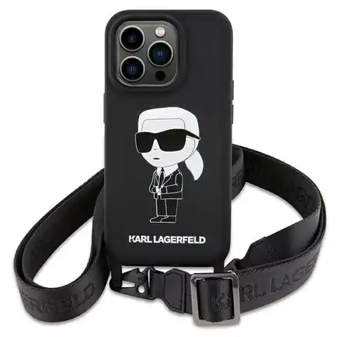 ⁨Karl Lagerfeld KLHCP15SSCBSKNK iPhone 15 6.1" hardcase czarny/black Crossbody Silicone Ikonik⁩ w sklepie Wasserman.eu