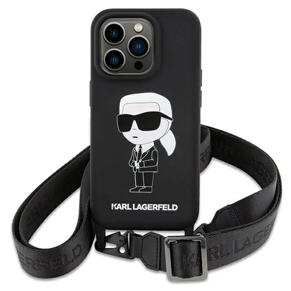 ⁨Karl Lagerfeld KLHCP15SSCBSKNK iPhone 15 6.1" hardcase czarny/black Crossbody Silicone Ikonik⁩ w sklepie Wasserman.eu