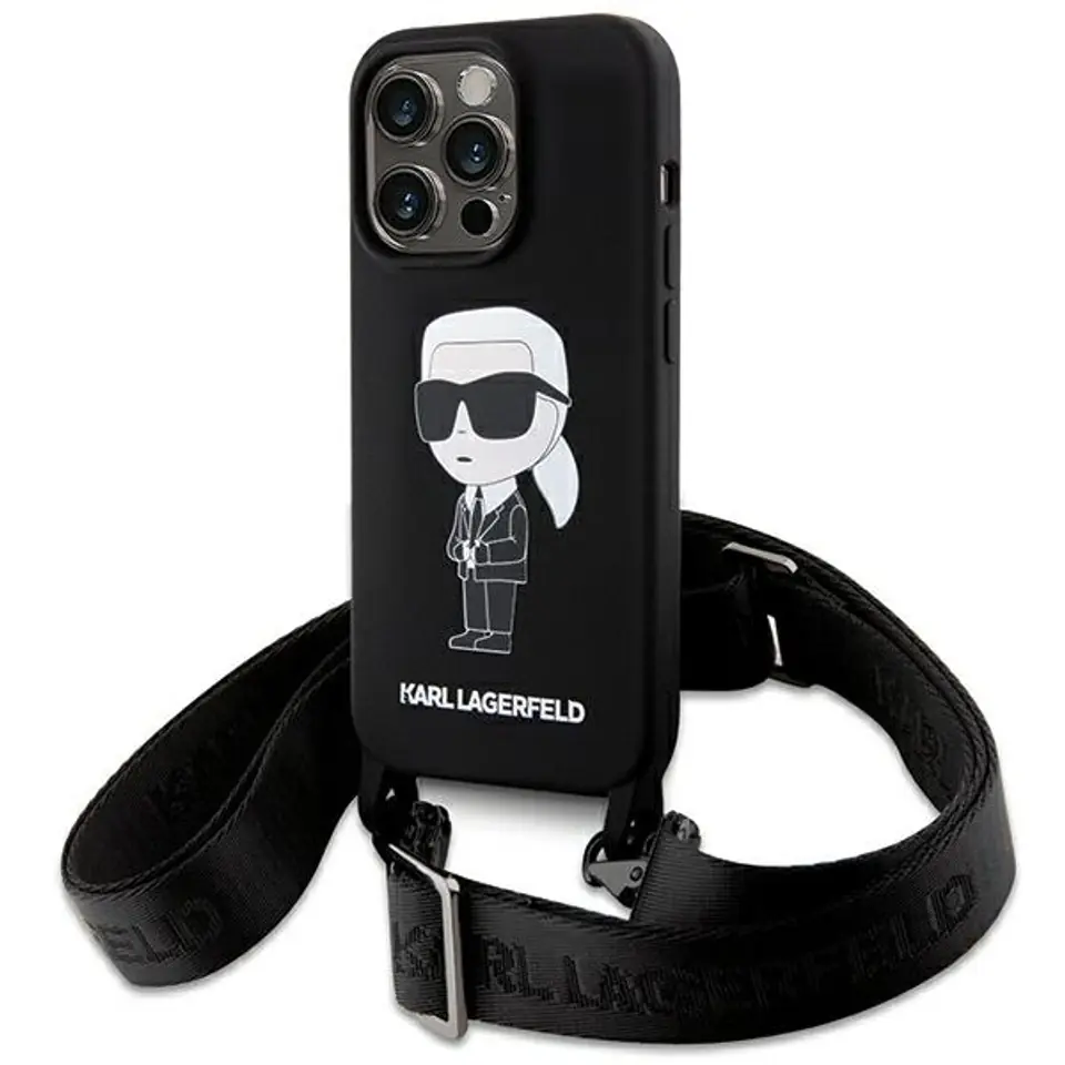 ⁨Karl Lagerfeld KLHCP15XSCBSKNK iPhone 15 Pro Max 6.7" hardcase czarny/black Crossbody Silicone Ikonik⁩ w sklepie Wasserman.eu