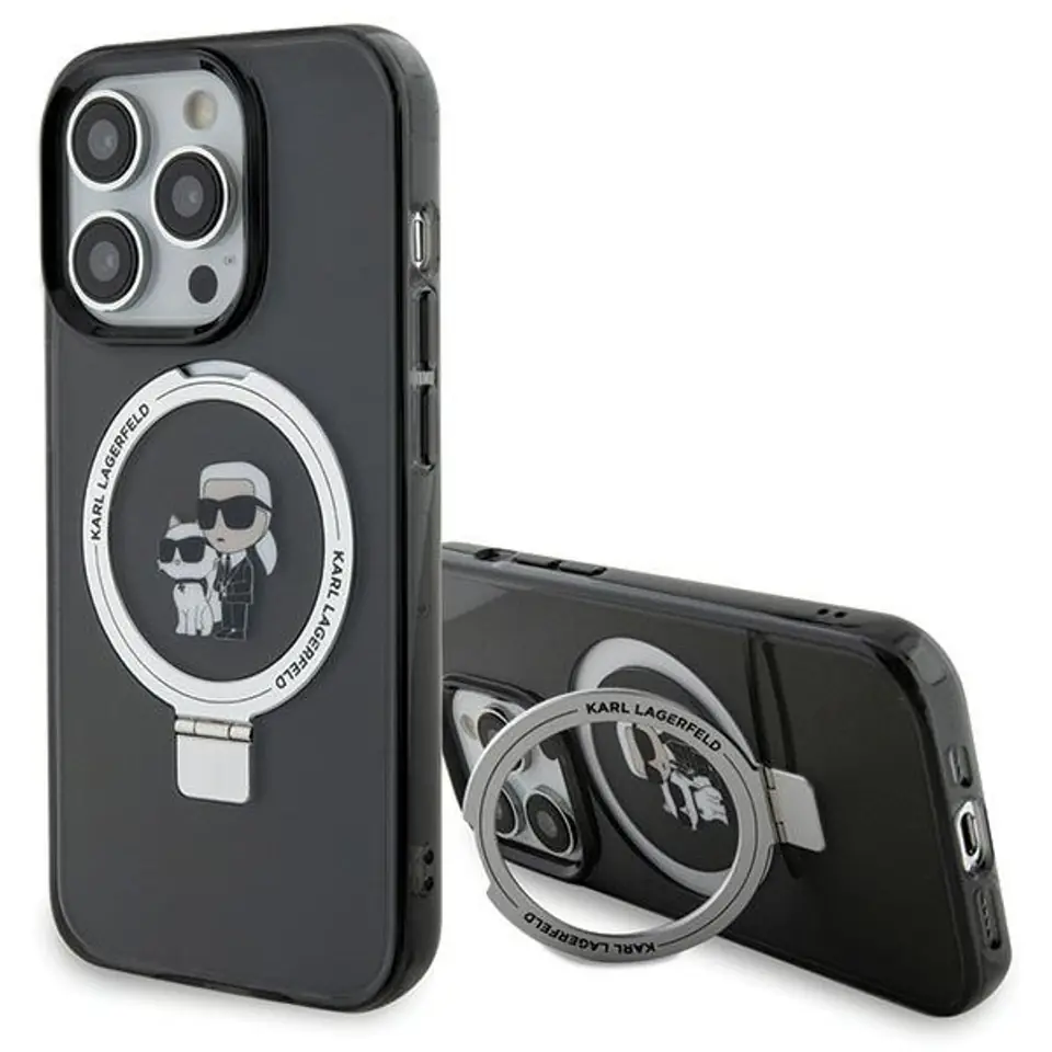 ⁨Karl Lagerfeld KLHMP15LHMRSKCK iPhone 15 Pro 6.1" czarny/black hardcase Ring Stand Karl&Choupettte MagSafe⁩ w sklepie Wasserman.eu