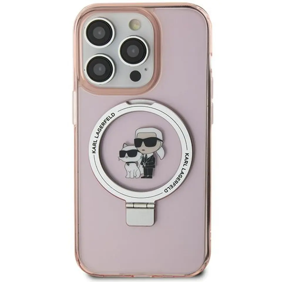 ⁨Karl Lagerfeld KLHMP15SHMRSKCP iPhone 15 6.1" różowy/pink hardcase Ring Stand Karl&Choupettte MagSafe⁩ w sklepie Wasserman.eu