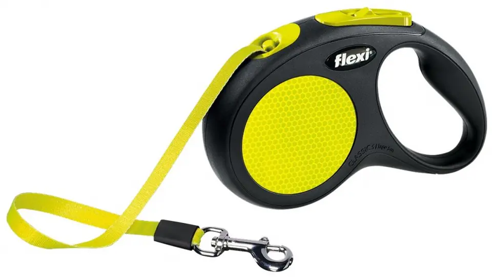⁨Smycz flexi automatyczna New Neon S taśma 5 m - dla psa do 15 kg, kolor żółty⁩ w sklepie Wasserman.eu