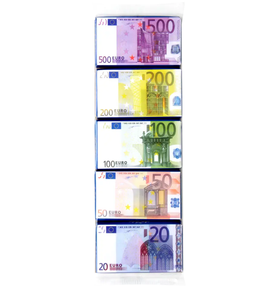 ⁨MaitreTruffout Banknoty EURO Czekolada Mleczna 5x15g⁩ w sklepie Wasserman.eu