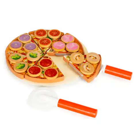 ⁨Drewniana pizza do krojenia na rzepy dla dzieci 27 elementów ECOTOYS⁩ w sklepie Wasserman.eu