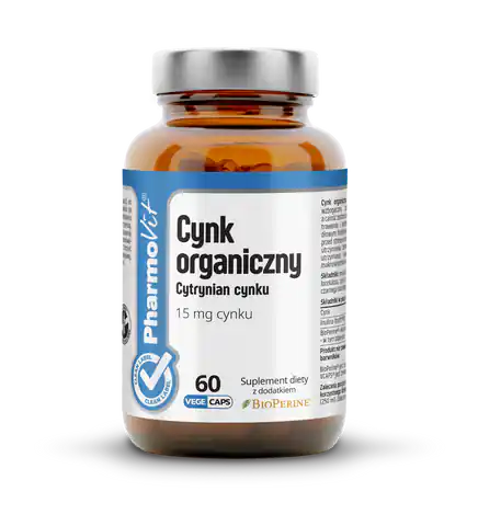 ⁨Cynk organiczny Cytrynian cynku (15 mg cynku)- 60 kapsułek Vcaps® PharmoVit⁩ w sklepie Wasserman.eu