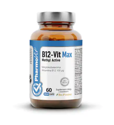 ⁨B12 Vit Max Methyl Active Metylokobalamina, Witamina B12 100 μg -60 kapsułek PharmoVit⁩ w sklepie Wasserman.eu