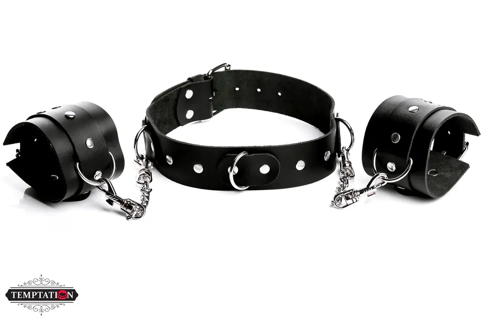 ⁨Wide collar connected with chains with handcuffs for Temptation hands⁩ at Wasserman.eu