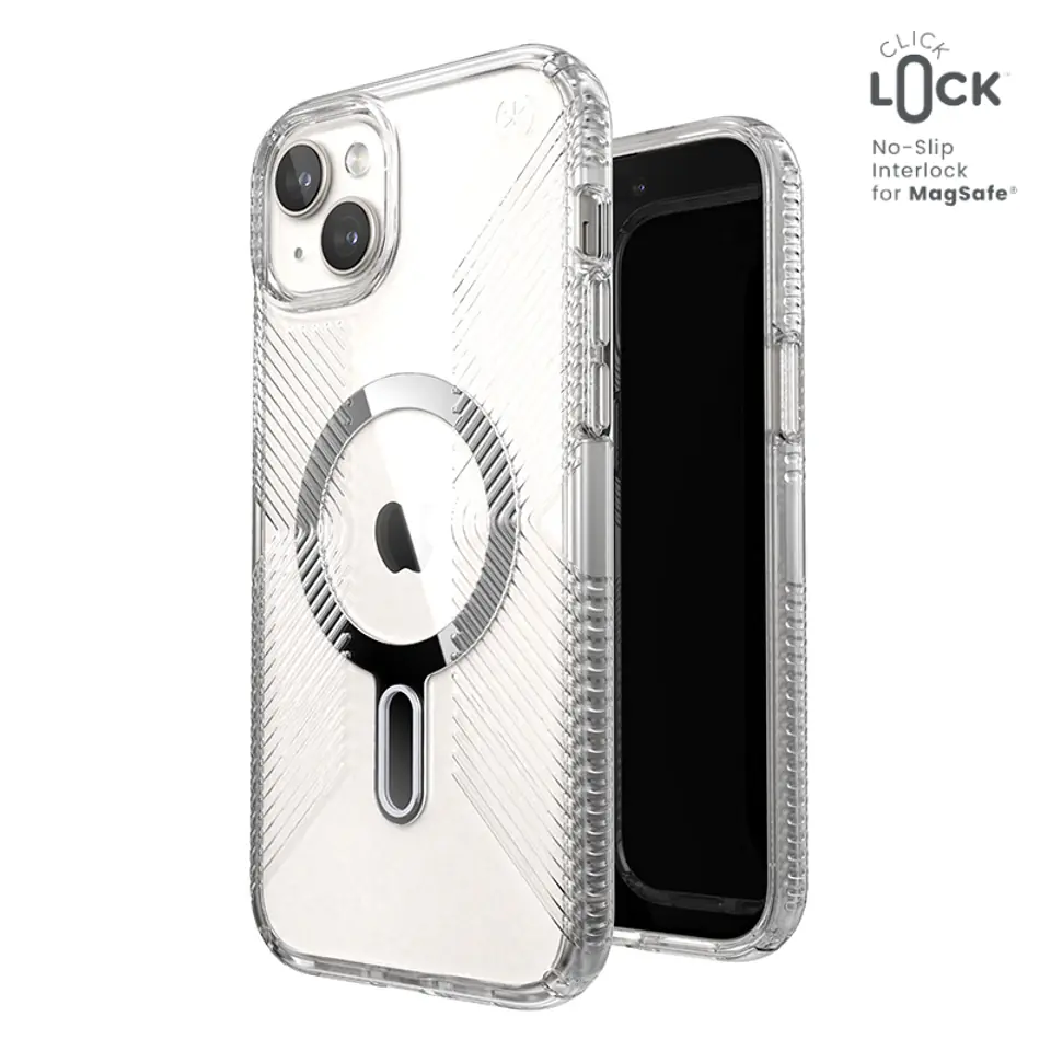⁨Speck Presidio Perfect-Clear Grip ClickLock & MagSafe - Etui iPhone 15 Plus / iPhone 14 Plus (Clear / Chrome Finish / Serene Silver)⁩ w sklepie Wasserman.eu