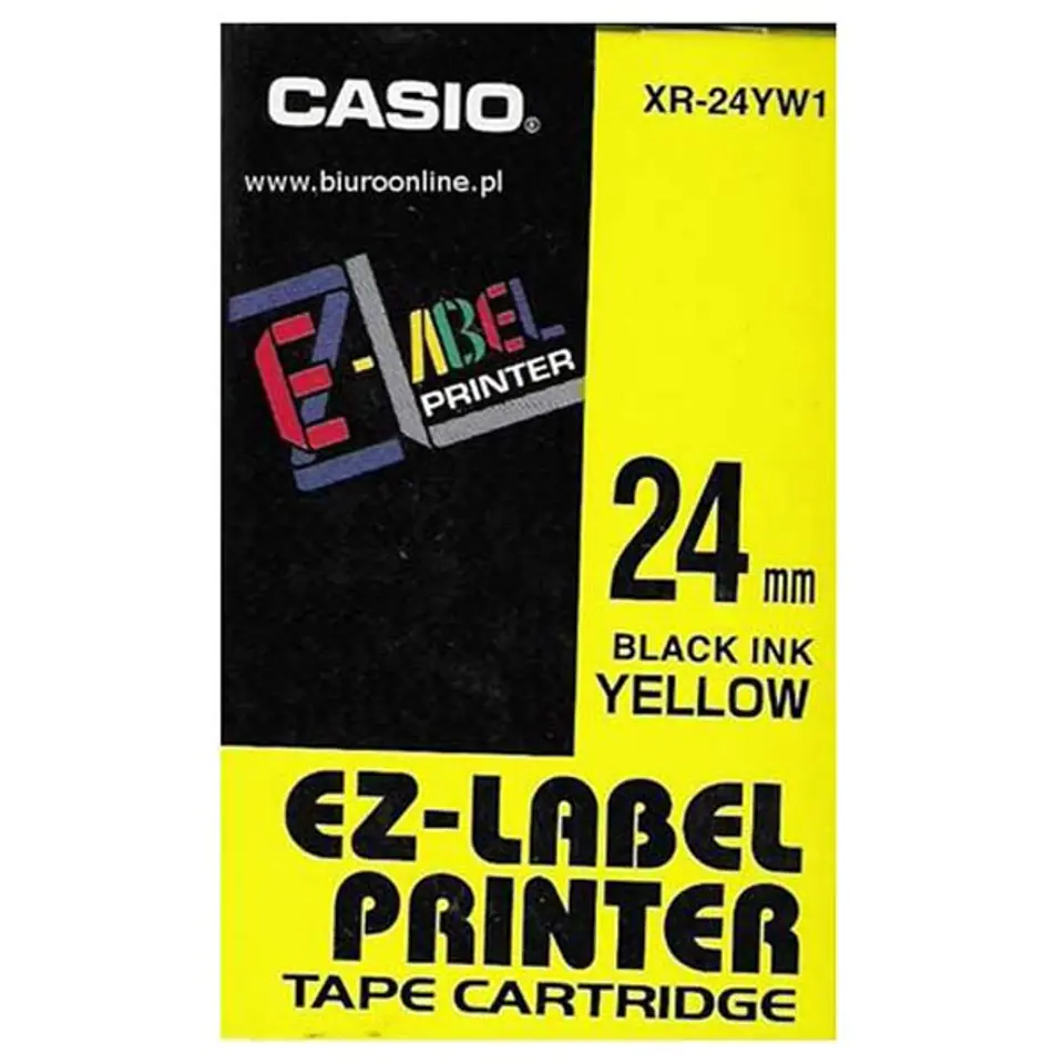 Casio oryginalny taśma do drukarek etykiet, Casio, XR-24YW1, czarny druk/żółty podkład, nielaminowany, 8m, 24mm w sklepie Wasserman.eu