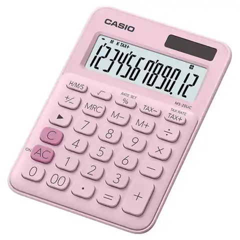 ⁨Casio Kalkulator MS 20 UC PK, różowa, 12 miejsc, podwójne zasilanie⁩ w sklepie Wasserman.eu
