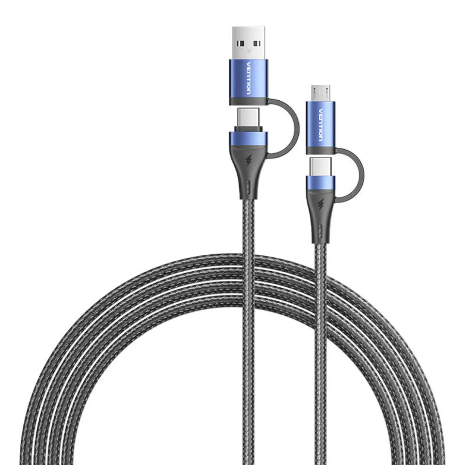 ⁨Kabel 4w1 USB 2.0 Vention CTLLH 1m (czarny)⁩ w sklepie Wasserman.eu